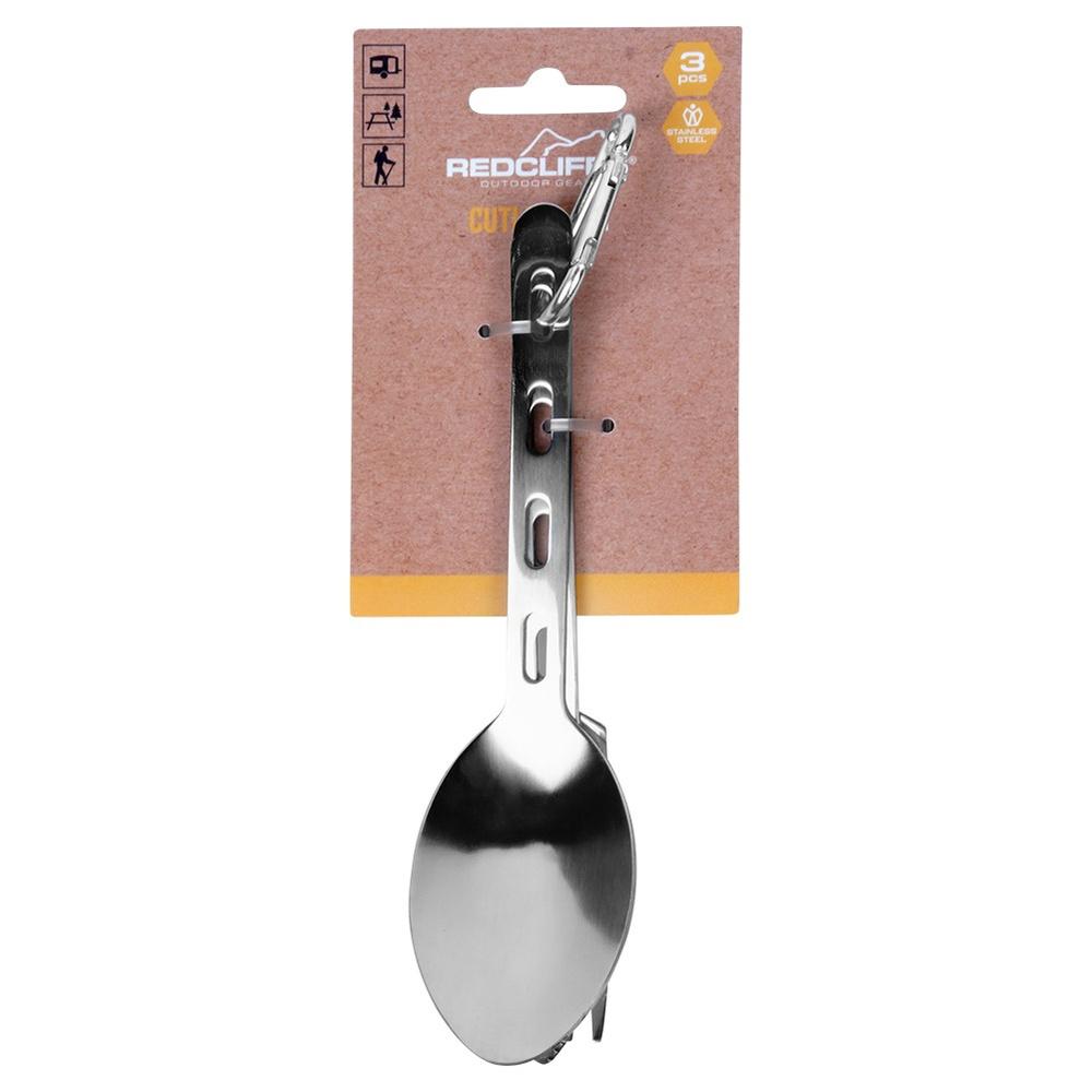 Steel tourist cutlery with carabiner, 3 pieces.