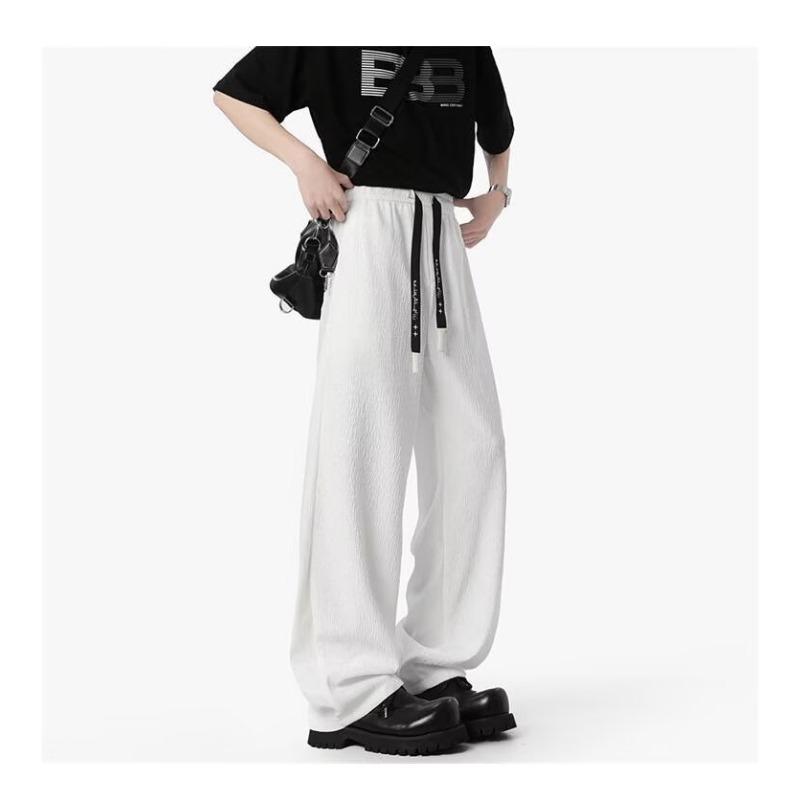 

Casual pants men s summer thin new high street sports loose straight wide-leg trousers 5XL белый