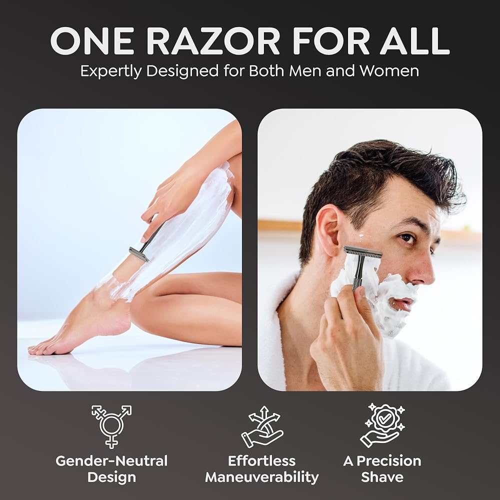 Parker 78R T-Blade Safety Razor with 5 Replacement Blades, Brass, Lightweight 82g, Easy to Clean Shaving Razor