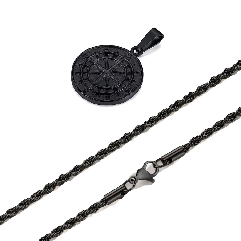 Gold Color Mens Compass Necklaces,Vintage Viking North Star Anchor Medal,Stainless Steel Pendant for Male Boyfriend Dad Gift