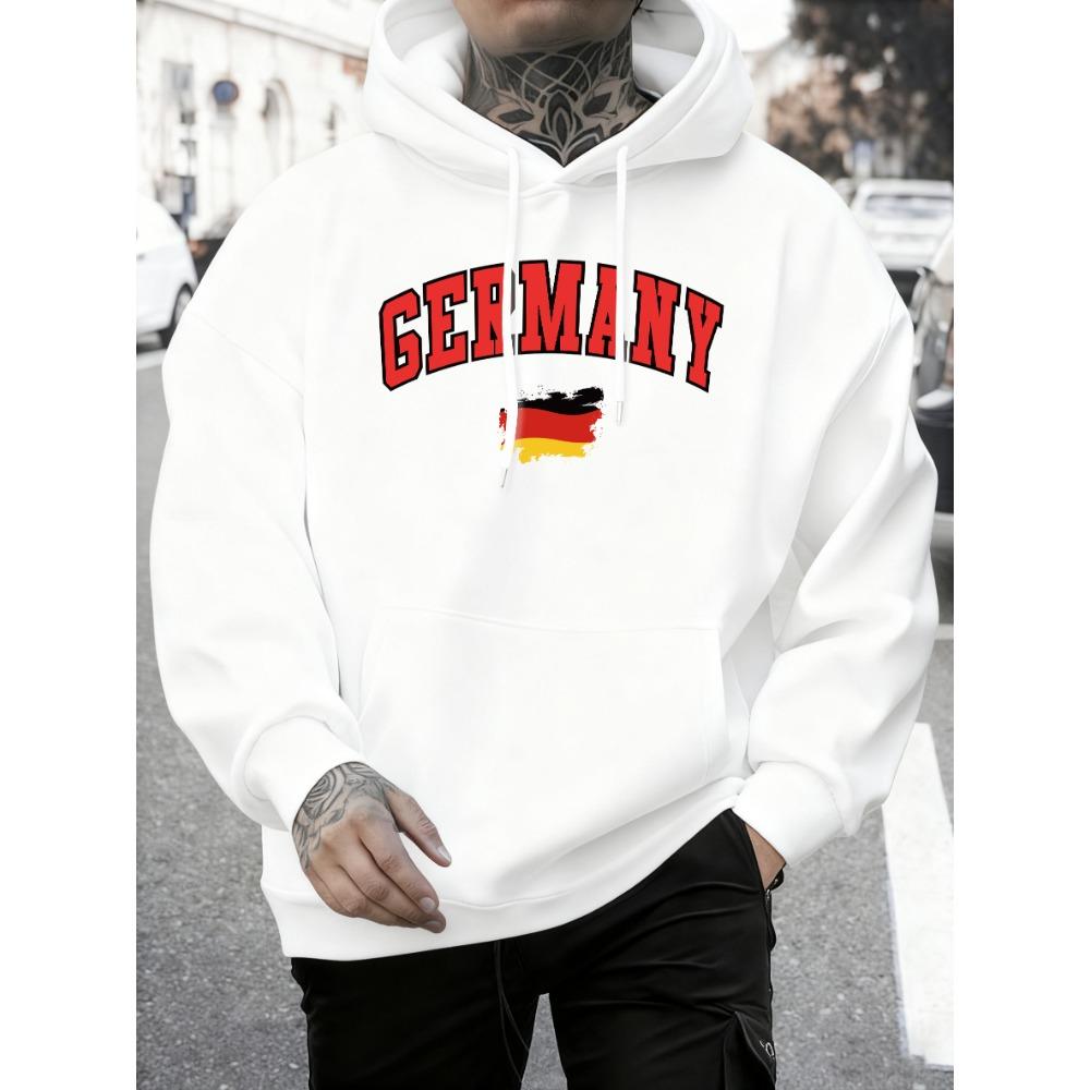 German Flag Brush Stroke Printing Hoodie Men Fleece Loose Pullover Autumn O-Neck Sportswear Unisex Colour Vintage Long Sleeve