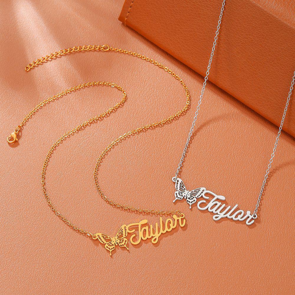 18K Gold Plated Stainless Steel Name Necklace with Butterfly Pendant