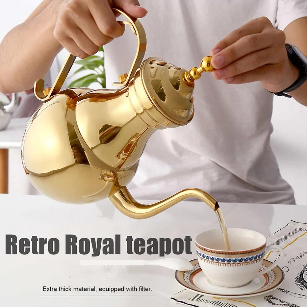 1.5L, Stainless Steel Teapot, Restaurant Tea Kettle with Tea Strainer, Long Spout Pot for Tea Brewing In Mug, Home Tea Infuser