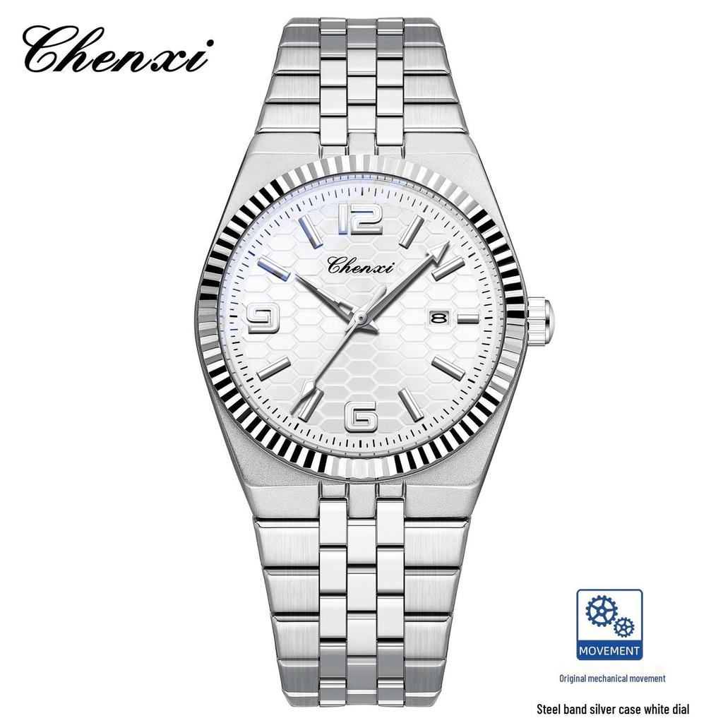CHENXI Men's Fashion Stainless Steel Automatic Mechanical Watch with Calendar & Luminous Waterproof Features
