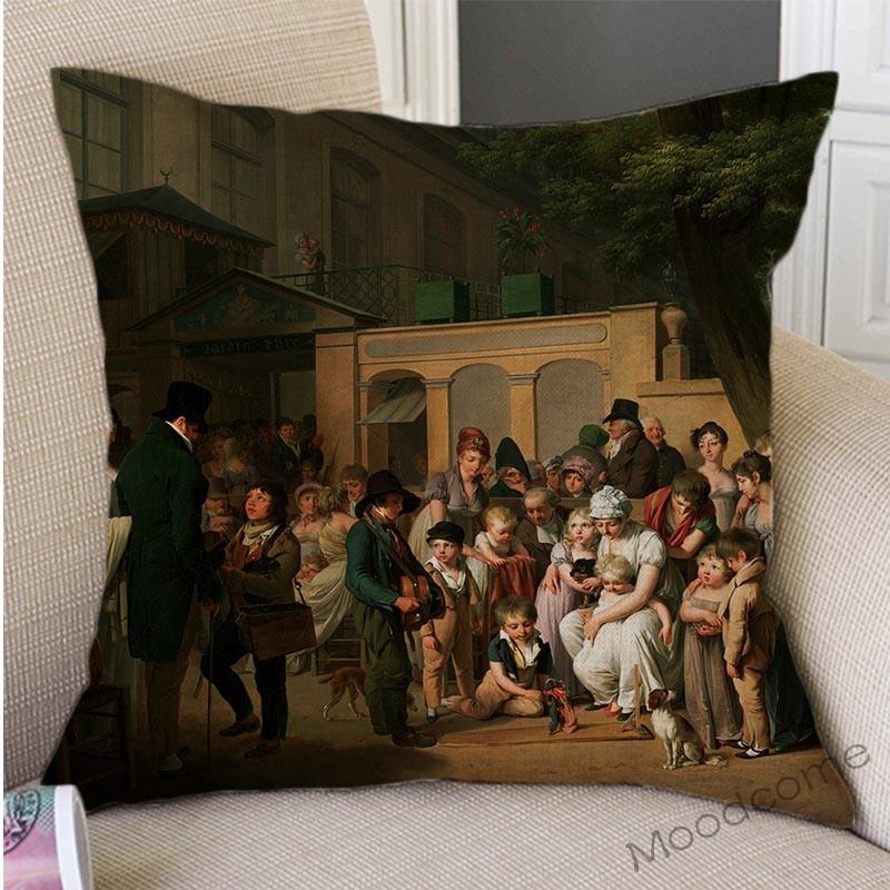 French Roccoco Style Famous Oil Painting Louis Leopold Boilly Game Of Billiards Decorative Sofa Pillow Case Linen Cushion Cover