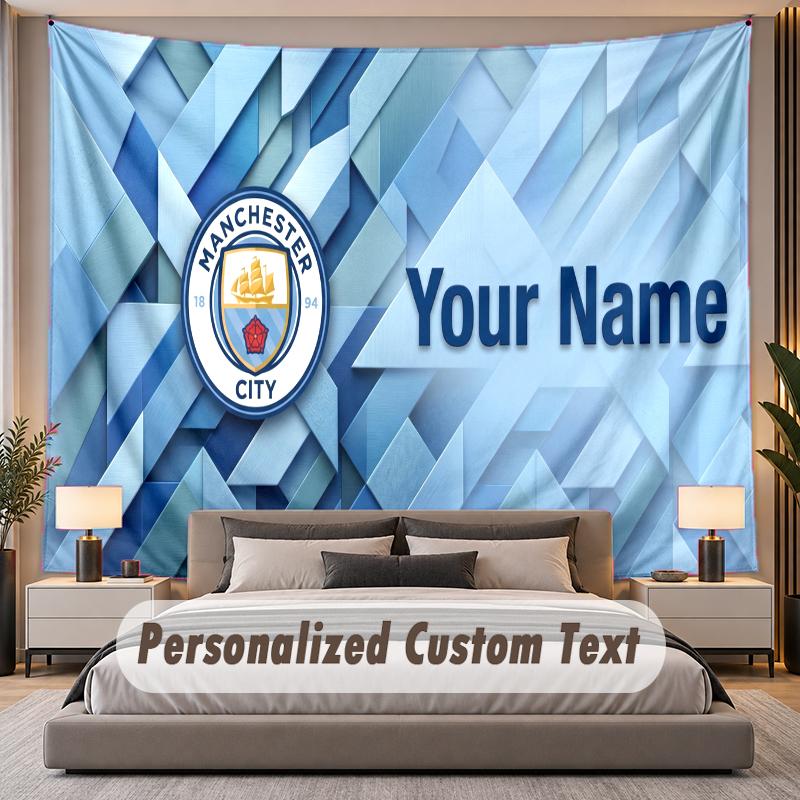 Custom Name Text Tapestry Manchester City Personalized Polyester Wall Tapestry For Bedroom And Room