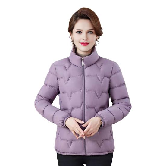 Frauen Baumwolle Jacke Stehkragen Langarm Einfarbig Reißverschluss Herbst Winter