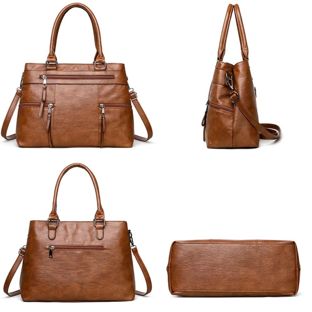 Large Capacity Shoulder Bag Soft Leather Boston Bag Casual Underarm Bag Female