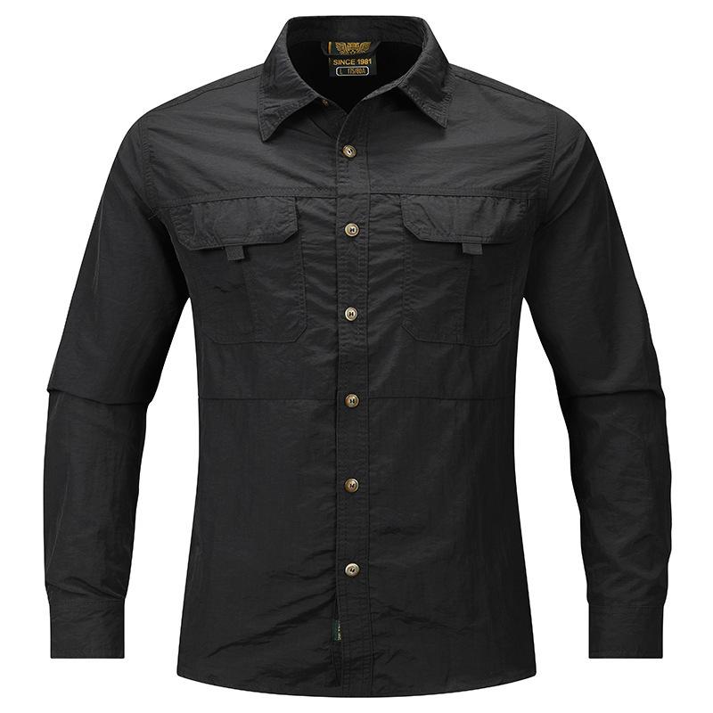 Men's Plus Size Casual Long-Sleeve Shirt with Pocket - Solid Color, Ideal for Middle-Aged & Young Men, Autumn Workwear Style