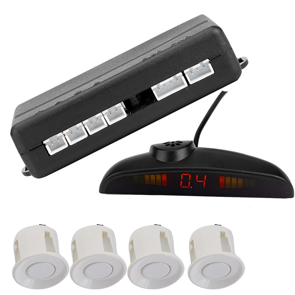 Car English Voice Broadcast Reverse Backup Parking Detector System with 4 Radar Sensor White