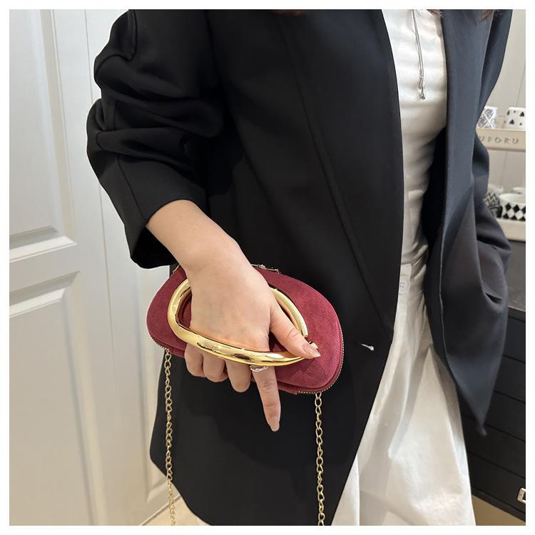 Retro Metallgriff Runde Kunstleder Clutch Tasche Vintage Kette Umhängetasche für Damen