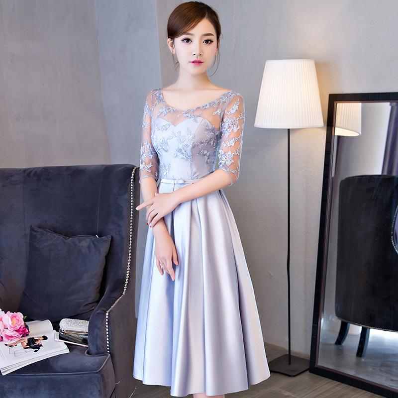 

Dress dress new spring medium and long elegant party blue thin annual meeting evening dress XXL