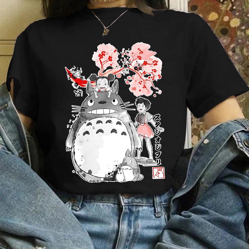 Cartoon Totoro Anime Series Printing, Summer Campus Large Size Men's and Women's Short Sleeve Anime T-shirt