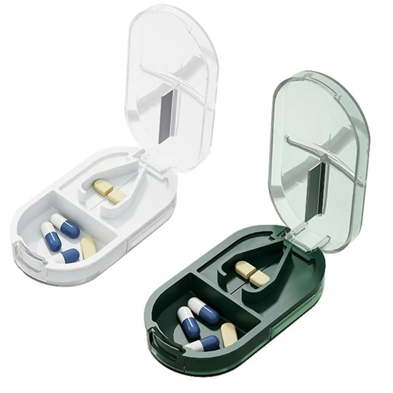 2 In 1 Mini Pill Cutter And Storage Box Portable Drug Tablet Medicine Dustproof Divider Organizer Crusher Pill Box For Outdoor