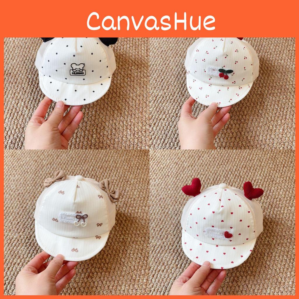 Baby Girl Boy Summer Cotton Sun Hat With Cherry Heart Dots For Newborns