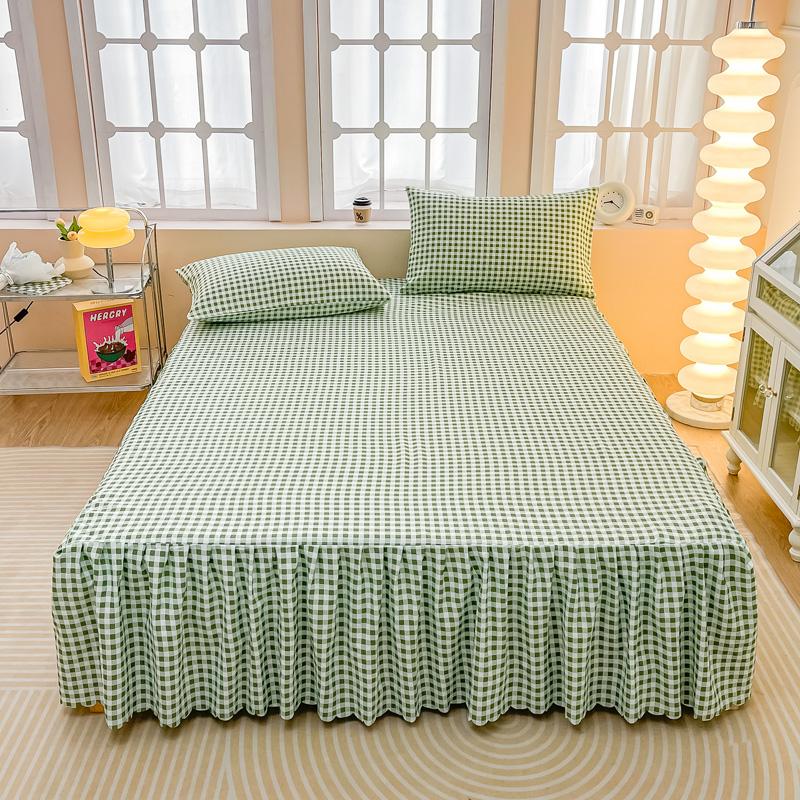 

Sage Green Buffalo Plaid Bed Skirt Elastic Bedskirt Dust Ruffle Green White Checkered Wrap Around Bed Skirts for Bedroom Decor 120x200x35cm 3pcs