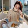 Japanese Sweet High Collar Twist Knit Sweater Autumn and Winter New Collision Color Casual Daily Sweater Female