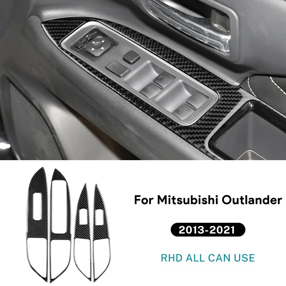 For Mitsubishi Outlander 2013-  Real Soft Carbon Fiber Sticker LHD RHD Car Window Lift Button Panel Interior Accessories