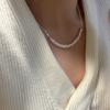 S925 Sterling Silver Fashion Pearl Broken Silver Necklace Korean Style Simple Fashion Collarbone Chain