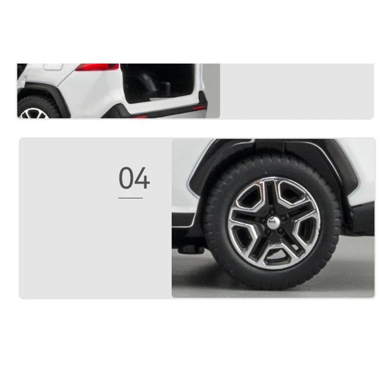 1/32 Toyota RAV4 Terénní auto Vysoká simulace Kovový odlitek Model auta Zvuk Světlo Zpětný chod Kolekce Dětská hračka Dárky F566