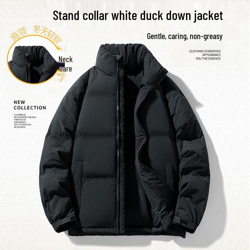 Warme Daunenjacke für Herren: Winter dick gefüttert, mit Samt gefüttert, kältebeständig, 90% weiße Entendaunen, lockere Passform mit Stehkragen.