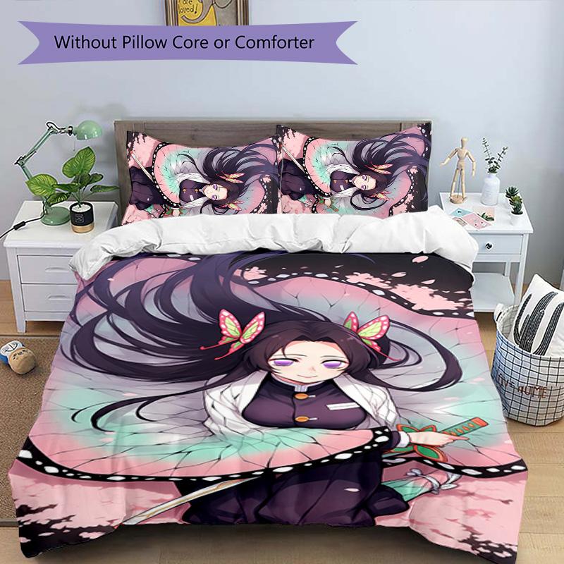 3pcs Demon Slayer Characters2 Pattern Bedding Set Duvet Cover Set Includes Duvet Cover &pillowcases, Perfect All Season Bedroom Decoration & Gift