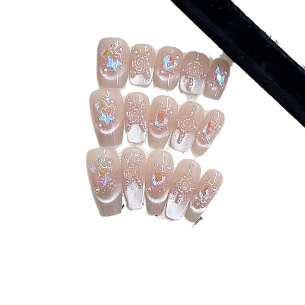 Pure Hand-made Phototherapy Wear Nail Art Tea Story Finished Product Reusable Nail Art Patches Can Be Removed