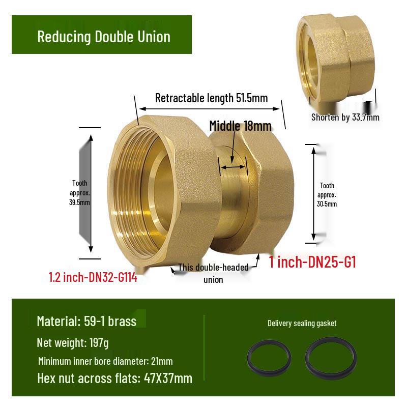 Copper Union with Inner/Outer Threads, Double Inner Thread Water Heater Connector Tee/Elbow Nipple, 46mm & 1" Thread, Different Diameters.