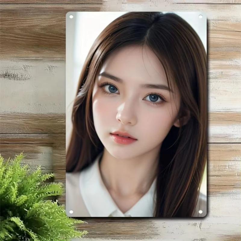 Korean Minimalist Metal Art, Woman Face Iron Poster Wall Decor for Home Cafe Bar Christmas Gift