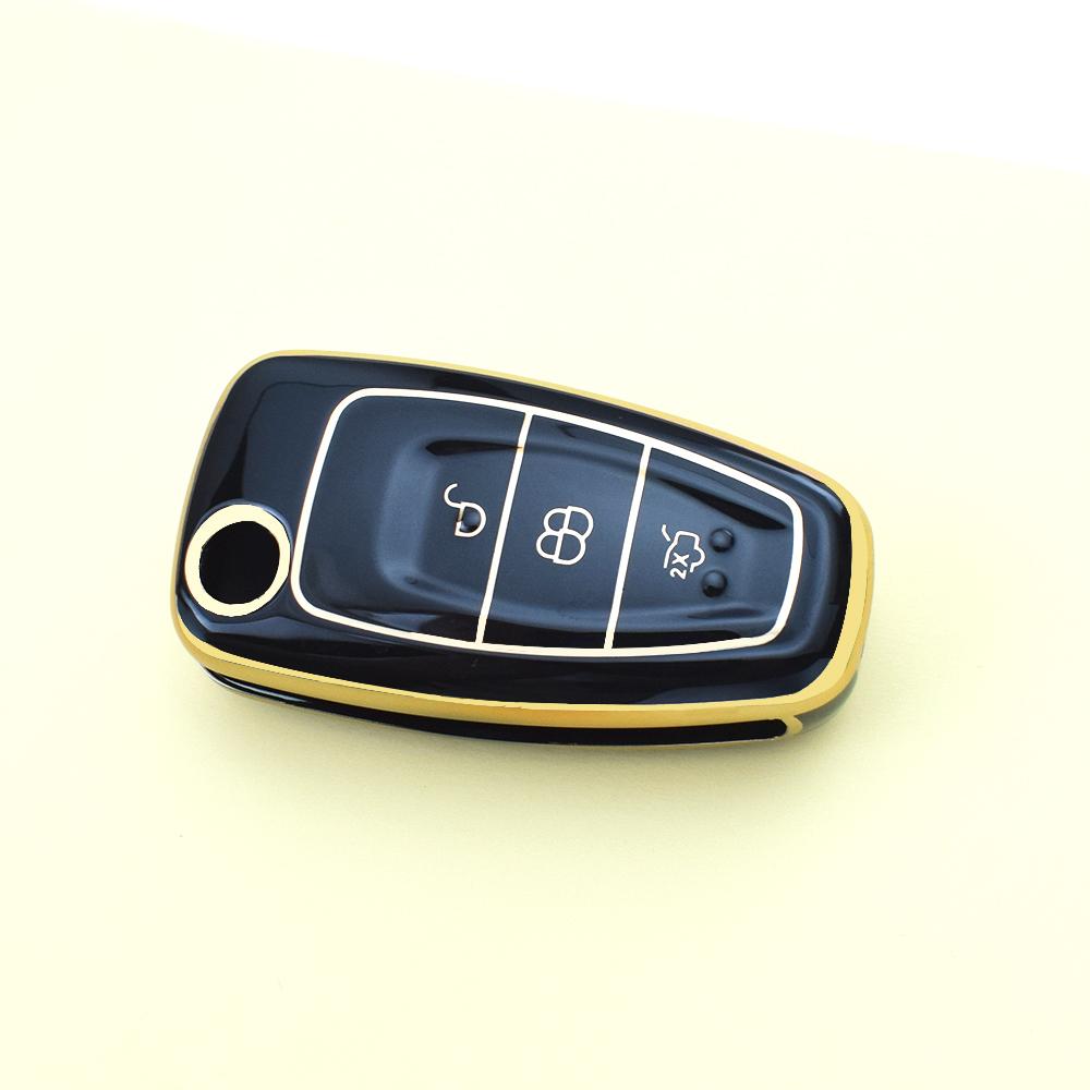 Gold Edge Auto Car Shell Fob Folding Key Case Cover Holder For Ford C-Max S-Max Focus 2 3 MK3 ST RS Ecosport Kuga Escape Fiesta Mondeo