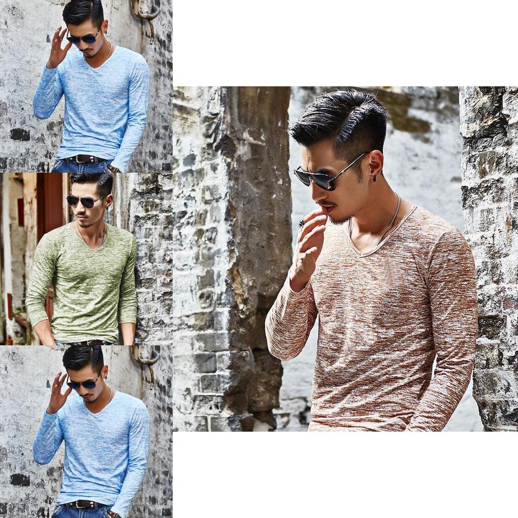 Premium Fashion Men's Muscle Long Sleeve Shirt V-neck Casual Slim Fit Tee For All Occasions