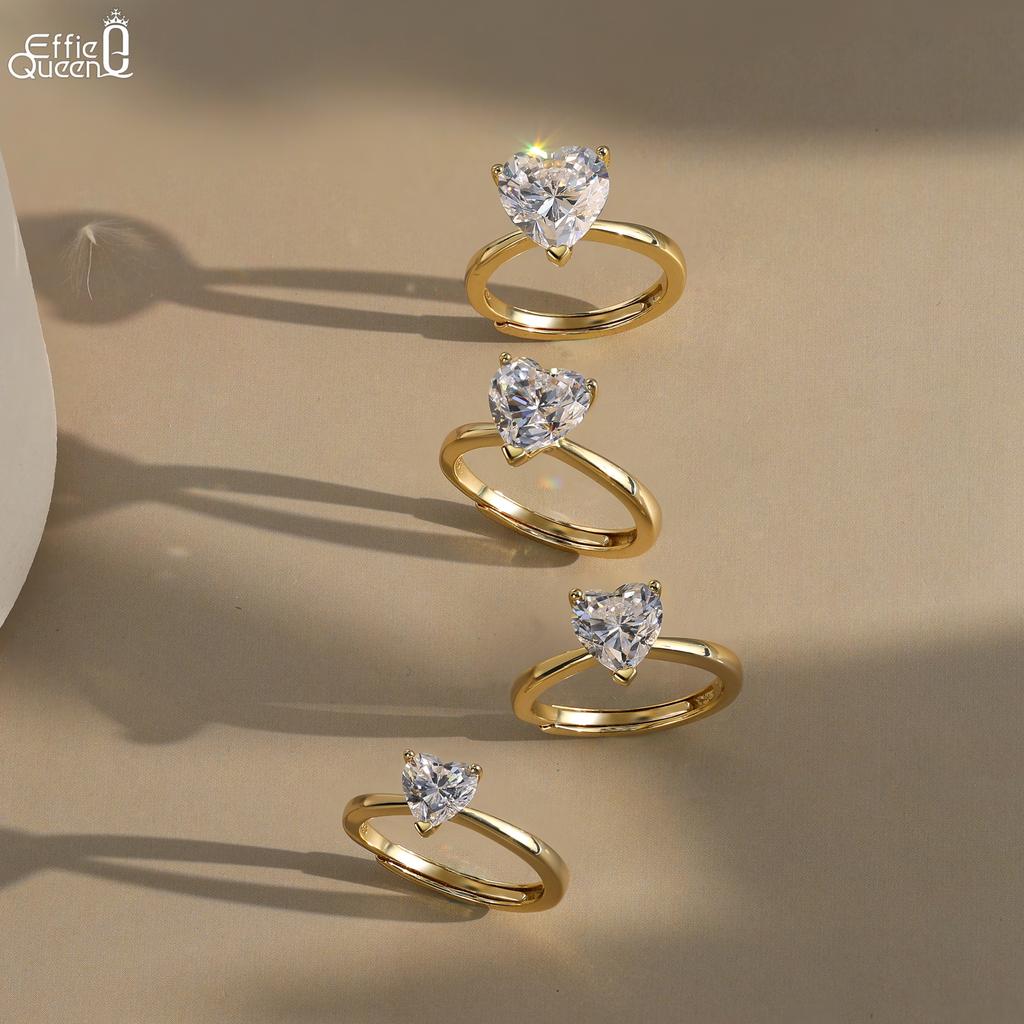 Effie Queen S925 Silver 14k Gold 1/2/3/4CT Heart Cut Zirconia Ring Romantic Jewelry for Women, Men Couple Valentine's Gift LZR40