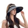 Wide-brimmed open-top straw hat for women, summer travel UV protection sun hat, beach straw woven black-coated sunscreen hat