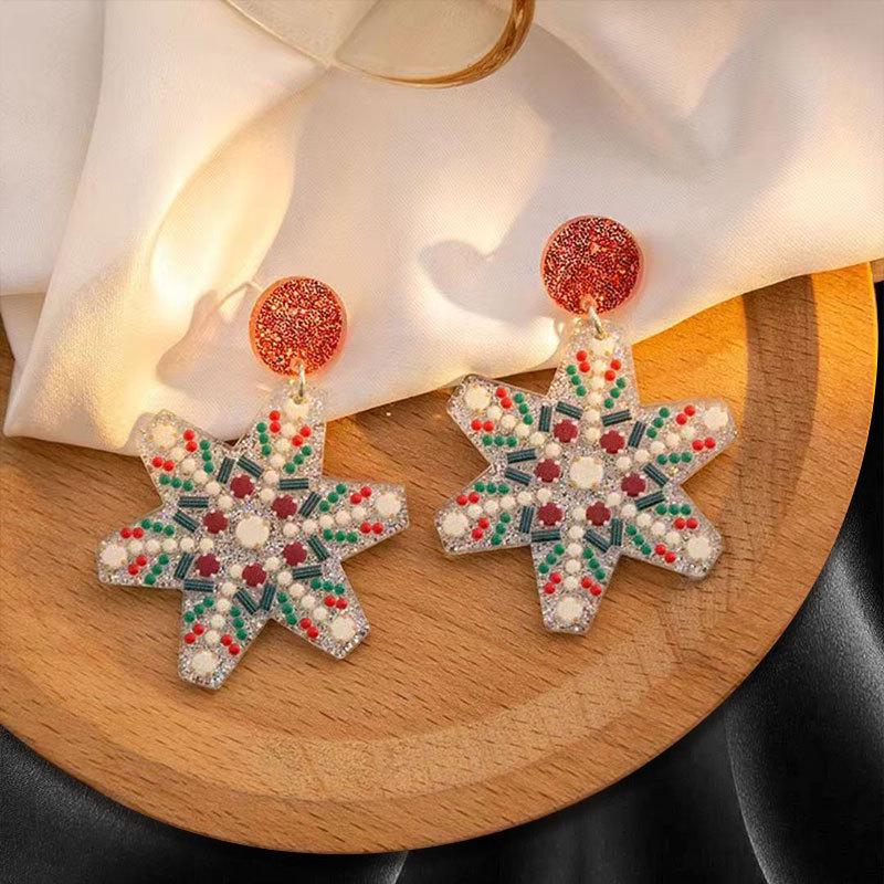 European & American Christmas Earrings: Cute Snowflake & Tree Designs for Women