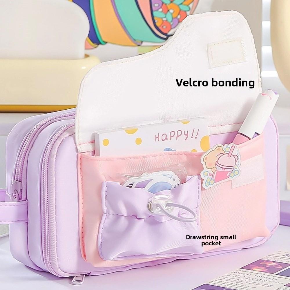 Multi-layered Stationery Storage Bag Large Capacity Pen Pencil Case Macaron Color Pencil Bag  Kids