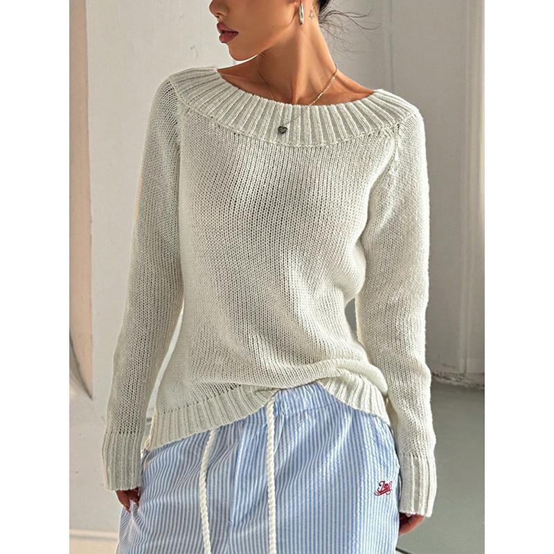 Women's Sweater Autumn Winter Ventilate Fashion Solid Color Rib Knit Long Sleeve One-Shoulder Casual Sweater