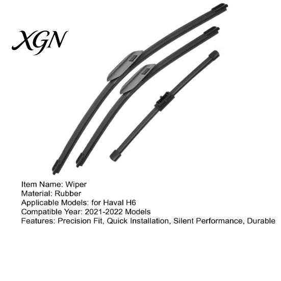 All Weather Wipers 10/19/24 Inch Wiper Blades Set for Haval H6 2021-2022, 2Pcs Front Streak Free & 1Pc Rear Wiper, Beamless Quiet Direct Fit