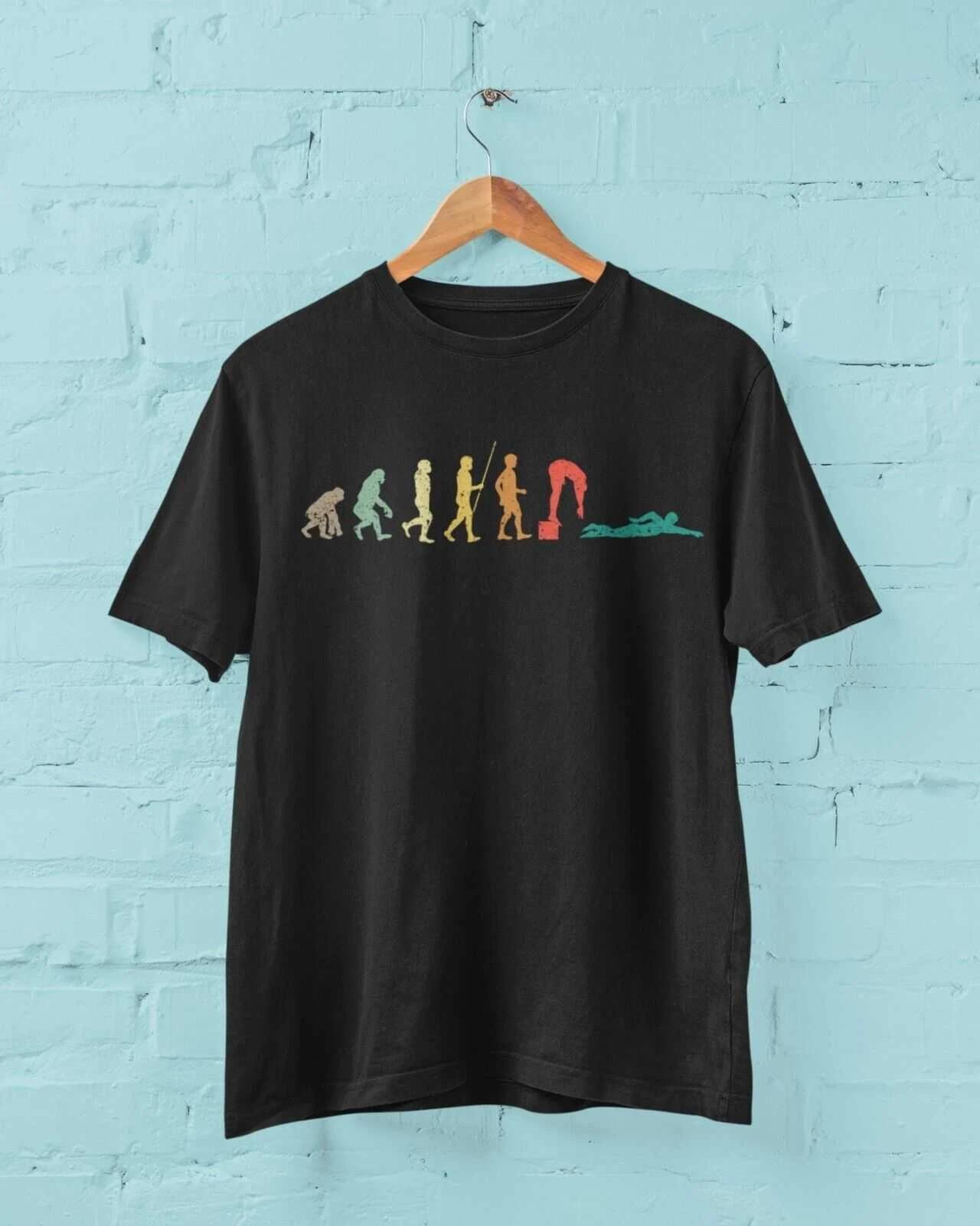 EVOLUTION OF SWIMMING T Shirt Gift For Smimmer Diver Pool Athlete Ape To Man M