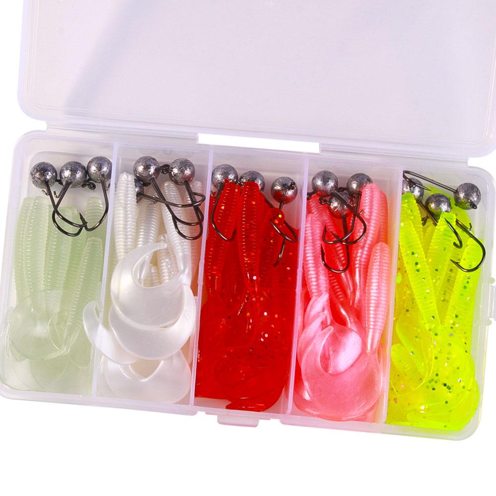 Soft Fishing Lures Kit Silicone Lure Set Artificial Bait Worm with Crank Jig Head Hook HOOK 45pcs/34pcs/65pcs