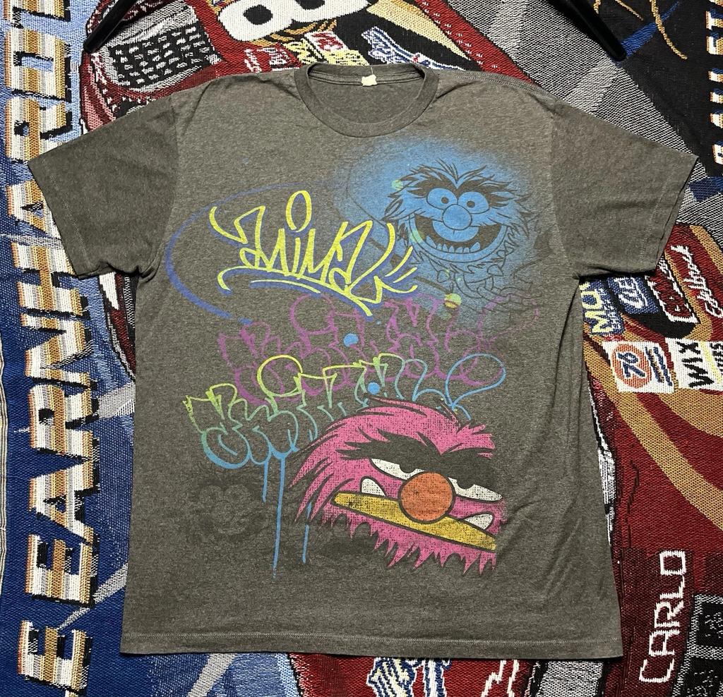 Vintage The Muppets Animal Shirt Graffiti Print Mens XL Gray 90s Y2K