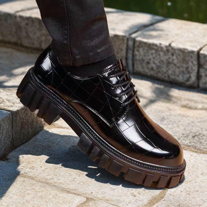 Fashion Men's Leather Shoes Fad Business Big Head Leather Shoe British Platform Soft Bottom Shoes Men Wedding Party Quality Dress Shoes