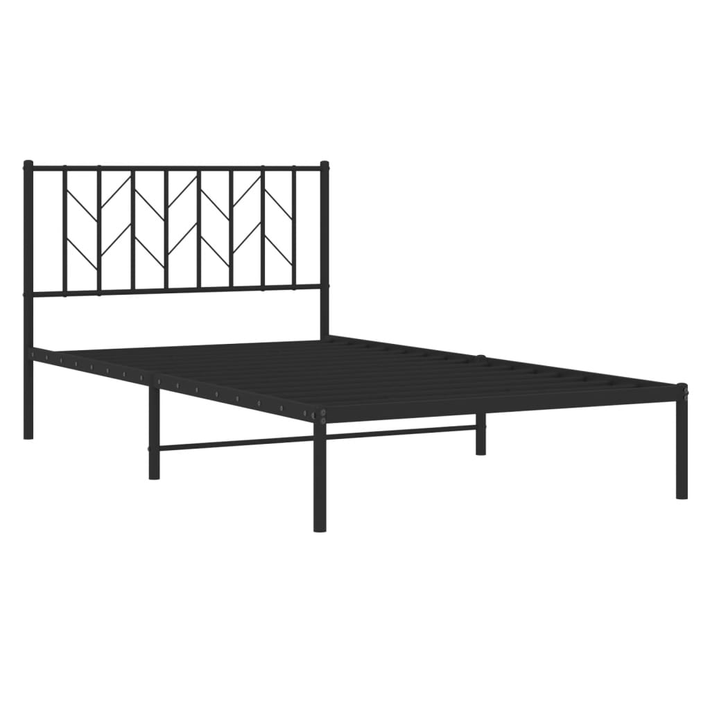 Vidaxl Metal Bed Frame with Headboard, Black, 107X203 Cm