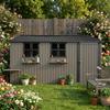 Galvanized Steel Garden House 359.4 cm x 284.2 cm (10.21 m²), Brown, with 3 Openable Windows, Lockable Double Doors and Flower Rack