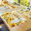 pinata Sunflower Linen Square Spring Placemats Set of 6, Sunflower Kitchen Decor, Vintage Spring Summer Sunshine Gnome Truck Table Mats for Farmhouse