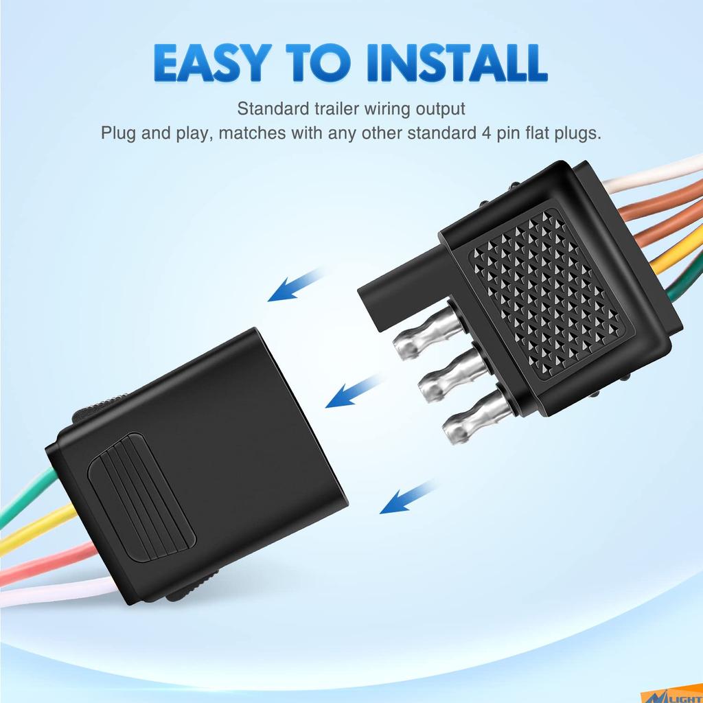 Nilight 56407 4-Way Trailer Wiring Harness Kit for Vehicle Side Custom JL Trailer Towing