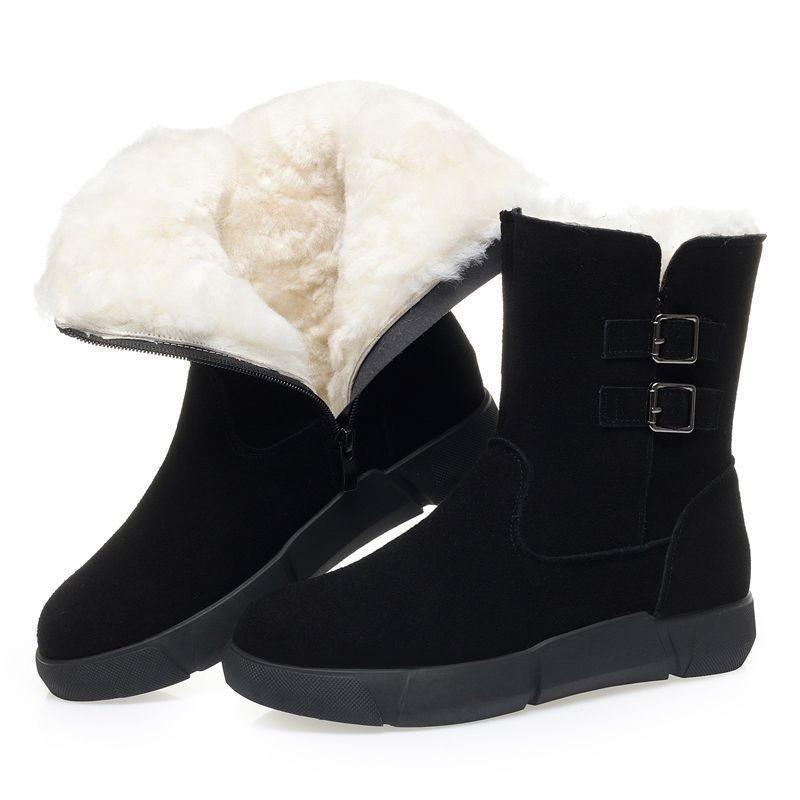 Medium Tube Snow Boots Autumn and Winter Women's Boots New Short Boots Flat Bottom Matte Snow Boots Velvet Thermal Cotton Boots Women