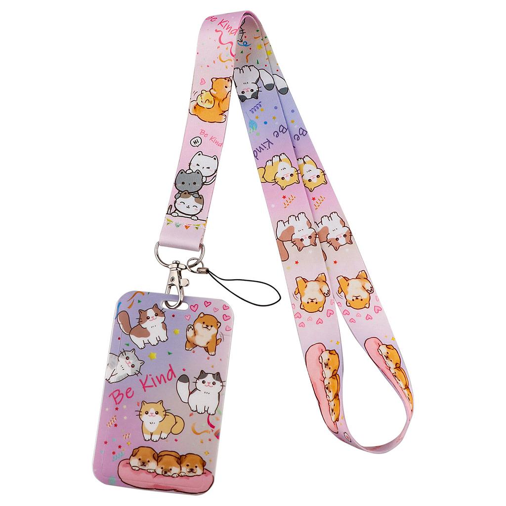 Cartoon Cute Cat Mobile Phone Lanyard Card Holder Bus Card Student Card Work ID Hard Shell Multifunctional Protective Cover