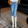 High-waisted Tight-fitting Small-footed Jeans for Women's Winter, New Velvet-breasted Pants with Belly and Hips, Pencil Boots.