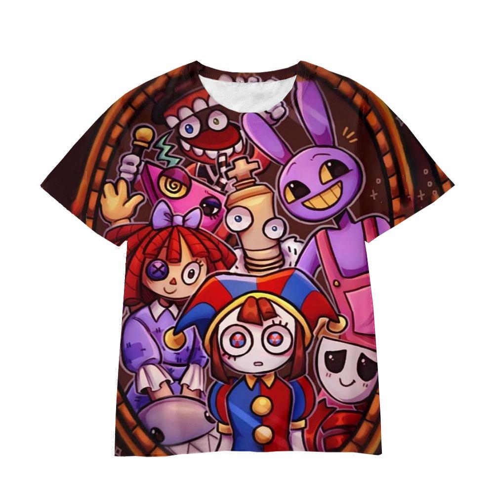 

Детские футболки для девочек с круглым вырезом, с 3D-принтом «Волшебный цифровой цирк», повседневные, с коротким рукавом - Мягкая ткань средней эластичности, летняя одежда свободного кроя 170