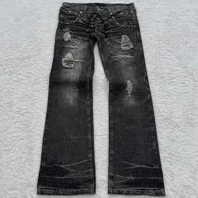 GLYDE Vintage Double Waisted Lace Up Micro Flared Women Jeans Y2K Washed Wide Leg American Style Denim Pants Baggy Streetwear